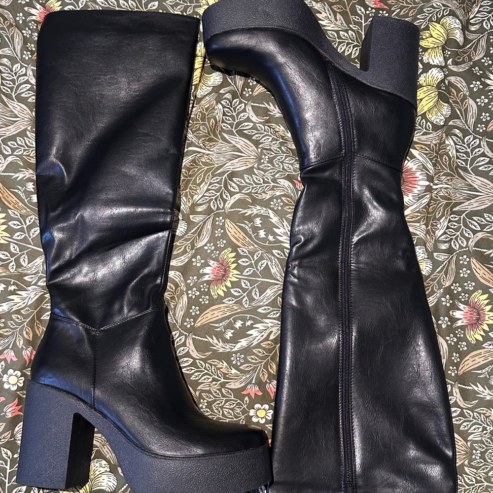 Black Heeled Boots with Chunky Platform
